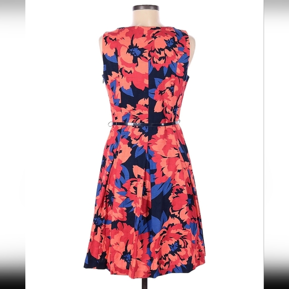 Tommy Hilfiger Floral Navy blue Cocktail Dress Size 8 with Belt 98% cotton - Picture 4 of 10